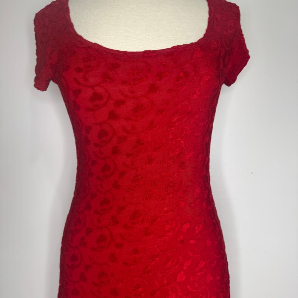 VINTAGE | ALL THAT JAZZ Hearts Babydoll Grunge Cherry Red Mini Dress - Picture 4 of 7